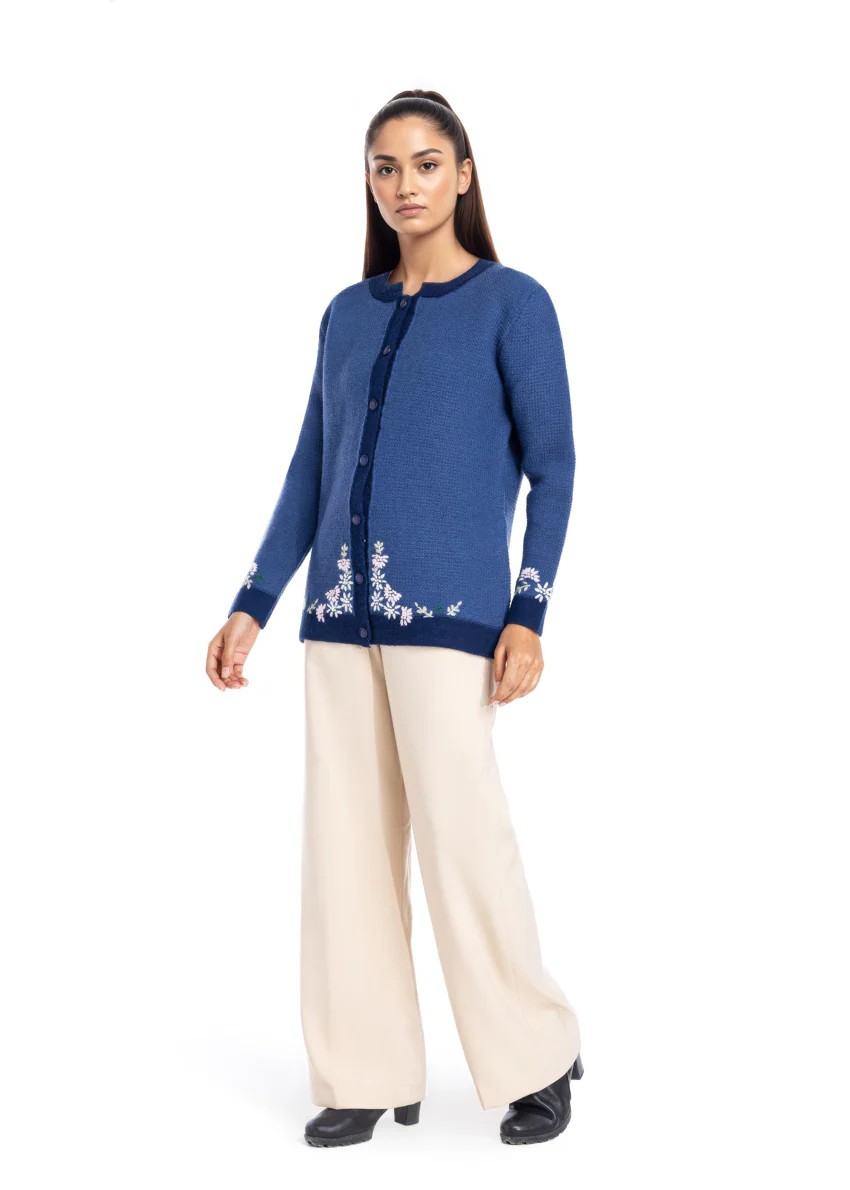 Blue-Round Neck Full Sleeves Cardigan Sweater (25Y-038-67) - Image 2