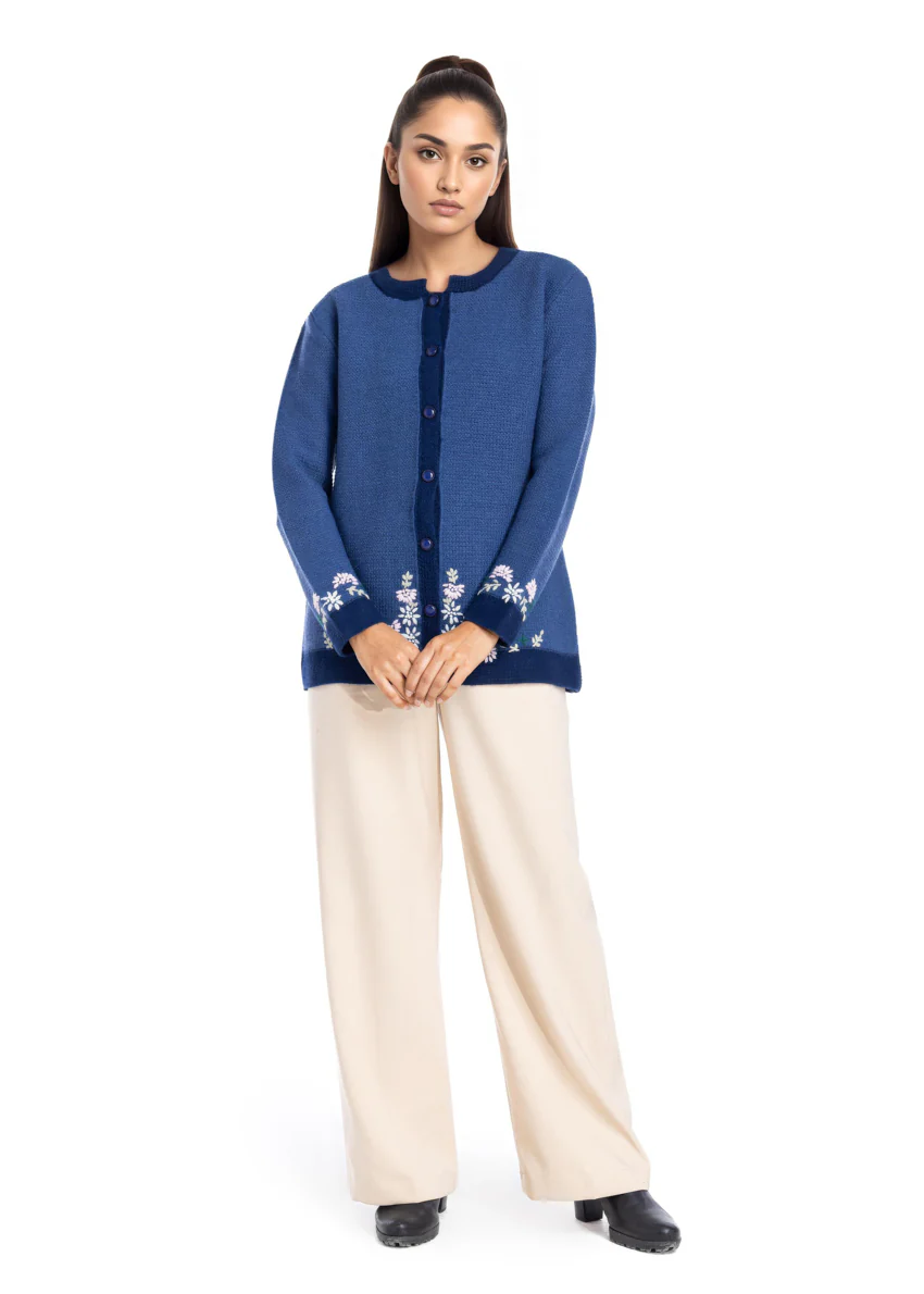 Blue-Round Neck Full Sleeves Cardigan Sweater (25Y-038-67) - Image 3