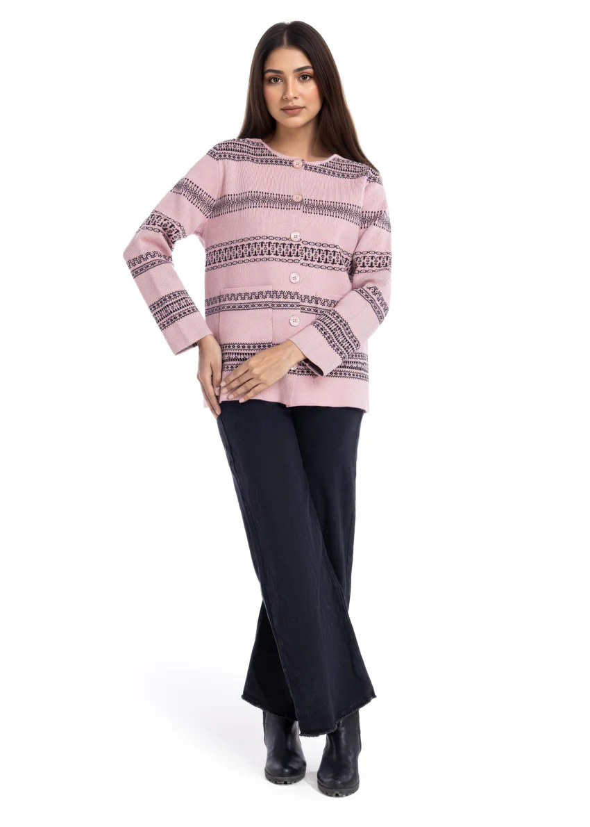 B-Pink-Round Neck Full Sleeves Cardigan Sweater (25Y-039-67) - Image 3