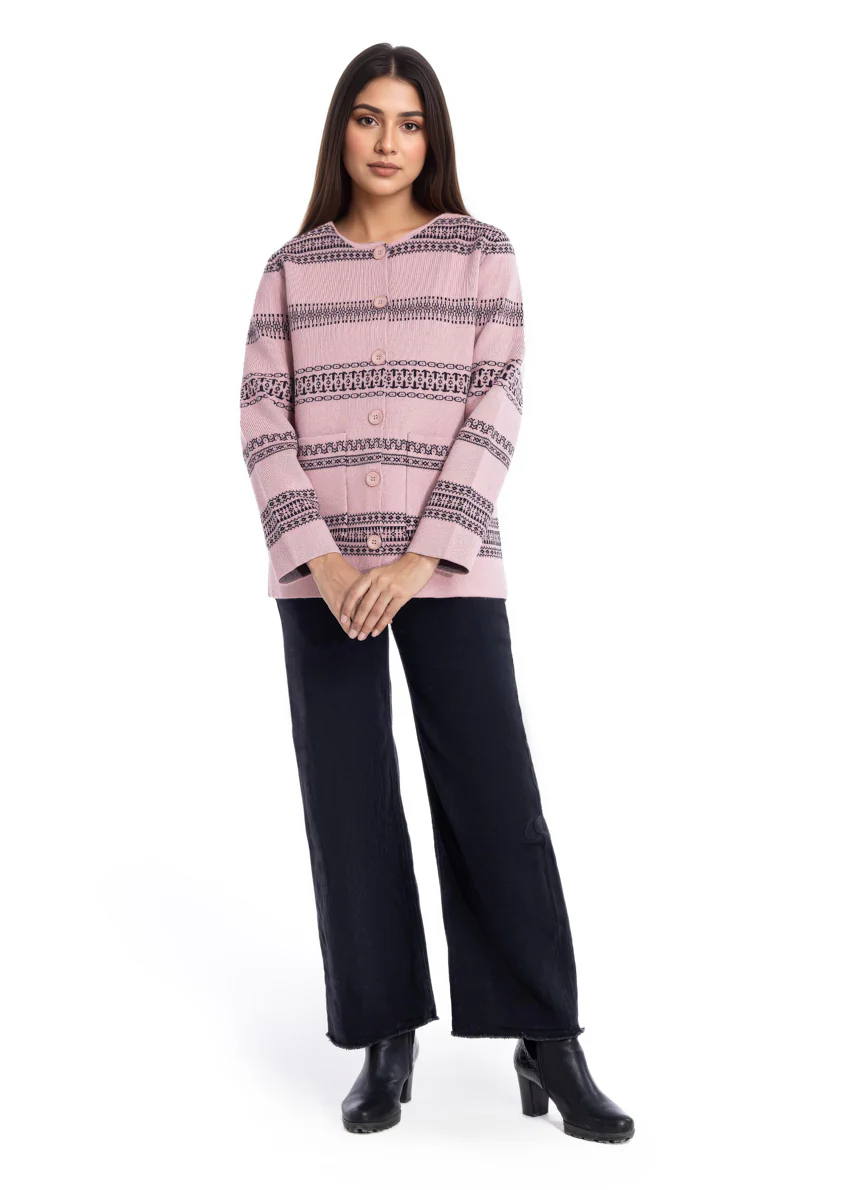 B-Pink-Round Neck Full Sleeves Cardigan Sweater (25Y-039-67) - Image 4