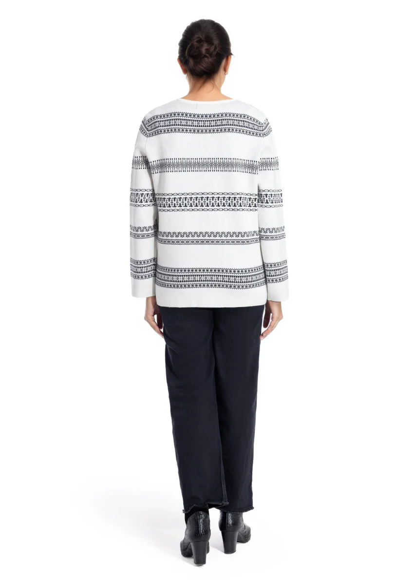 O-White-Round Neck Full Sleeves Cardigan Sweater (25Y-039-67) - Image 4