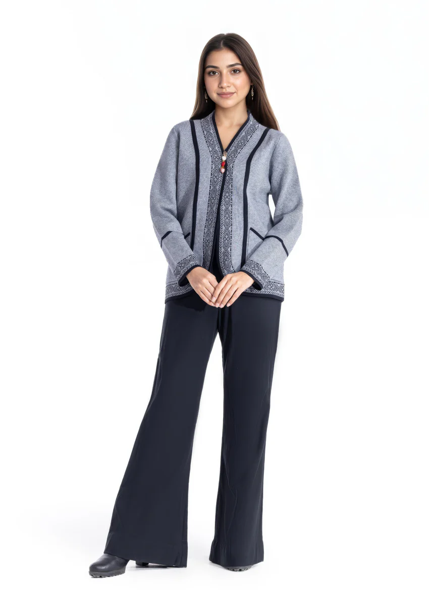 Gray-V Neck Cardigan Full Sleeves Sweater (25Y-040-67) - Image 3