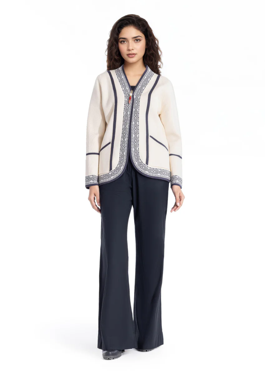 O-White-V Neck Cardigan Full Sleeves Sweater (25Y-040-67) - Image 4