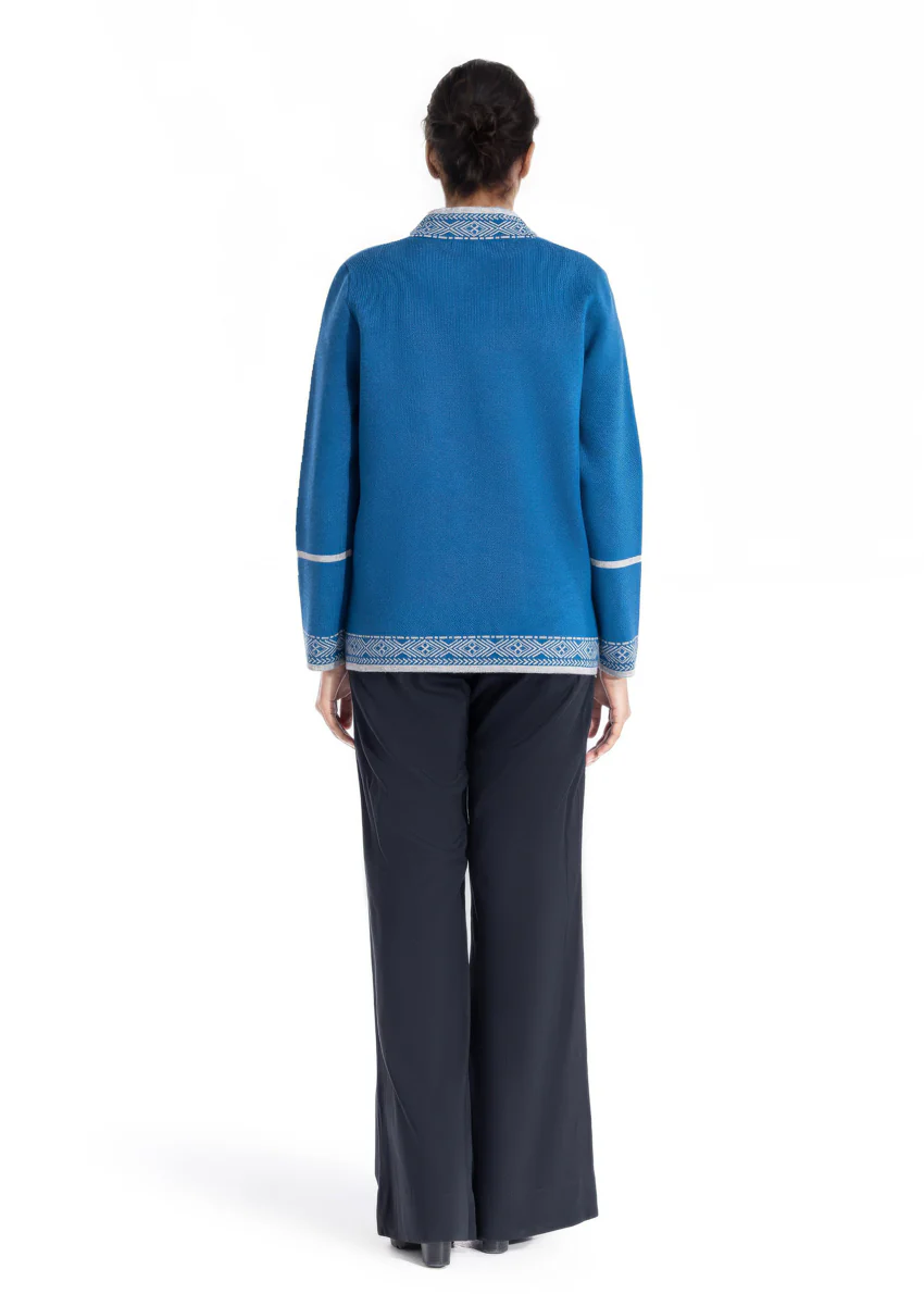 Teal-V Neck Cardigan Full Sleeves Sweater (25Y-040-67) - Image 2