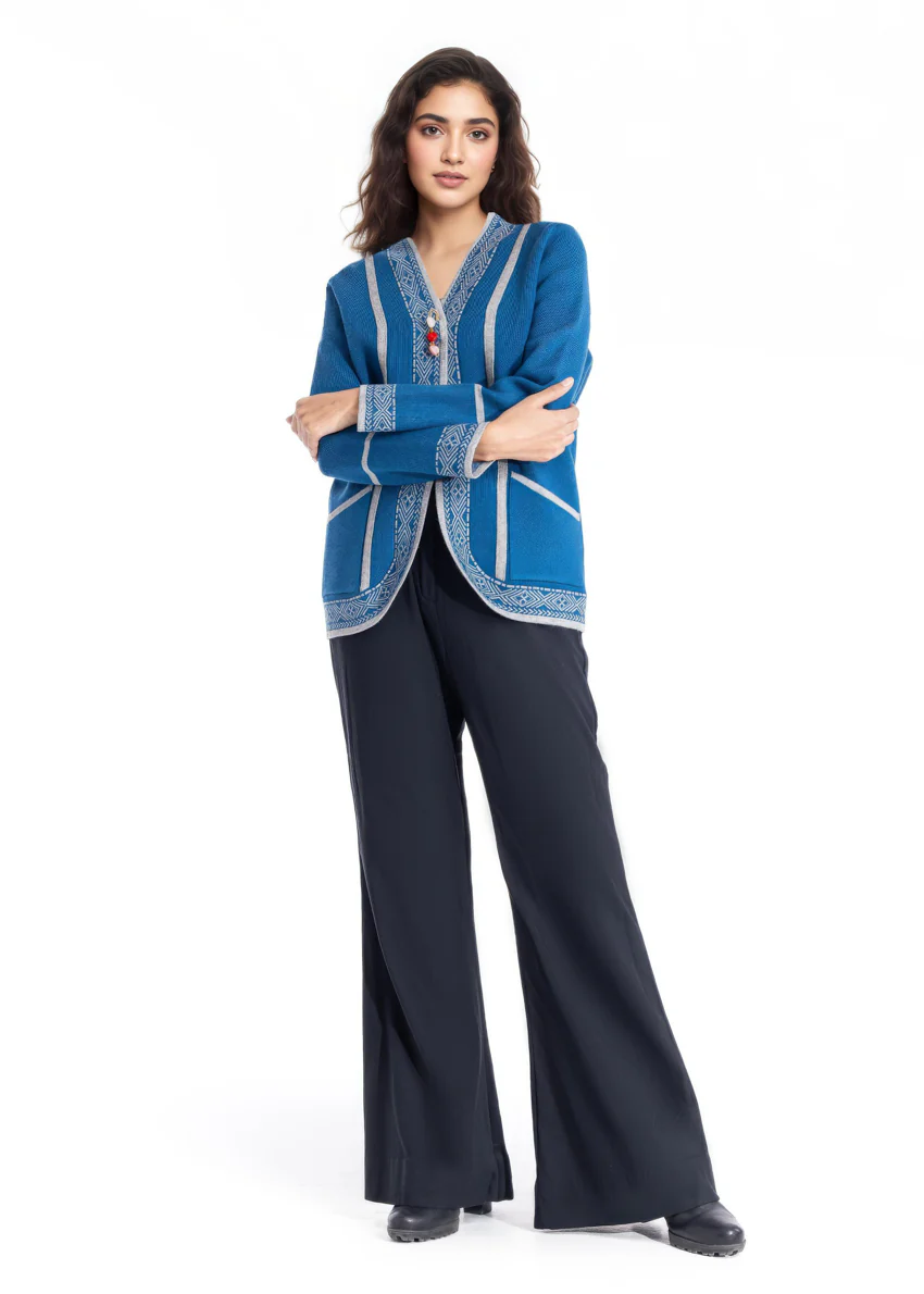 Teal-V Neck Cardigan Full Sleeves Sweater (25Y-040-67) - Image 3