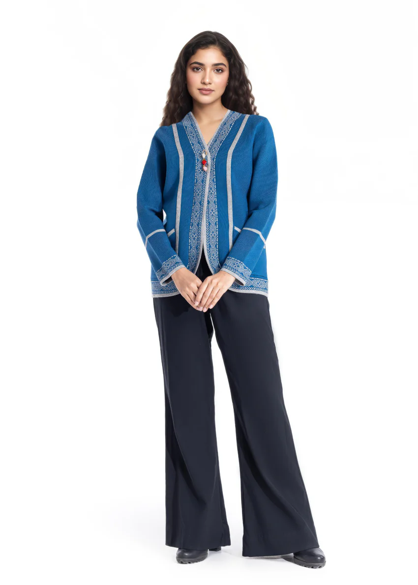 Teal-V Neck Cardigan Full Sleeves Sweater (25Y-040-67) - Image 4