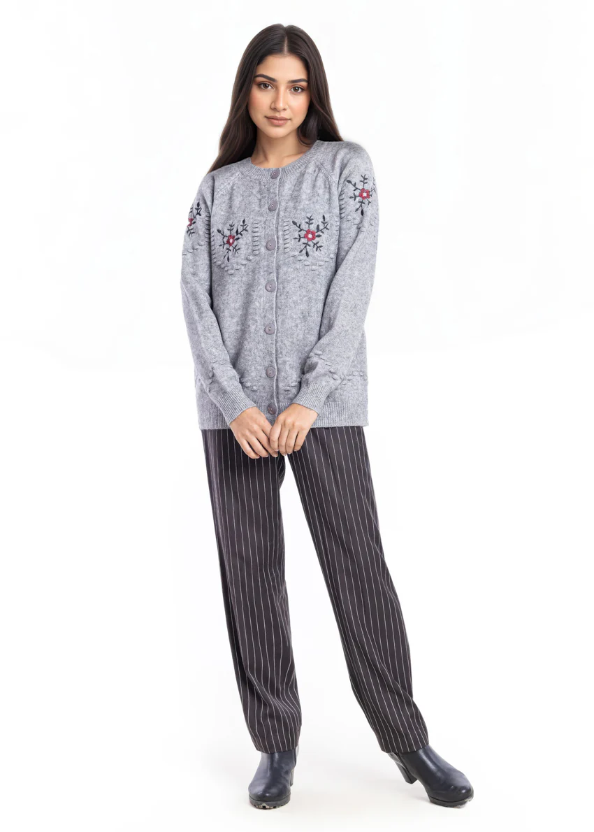 Grey-Round Neck Cardigan Reglan Sleeve Sweater (25Y-041-67) - Image 6