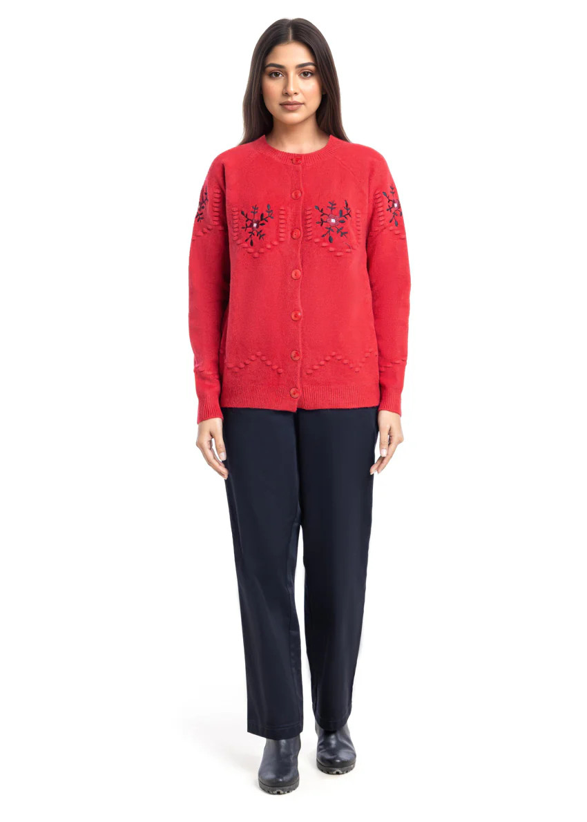 Red-Round Neck Cardigan Reglan Sleeve Sweater (25Y-041-67) - Image 3