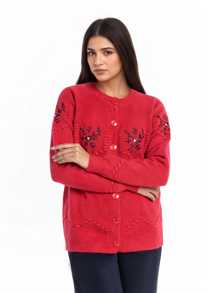 Red-Round Neck Cardigan Reglan Sleeve Sweater (25Y-041-67) - Image 5