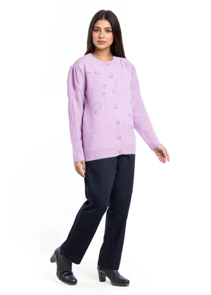 Lilac-Round Neck Cardigan Full Sleeves Sweater (25Y-043-67) - Image 4