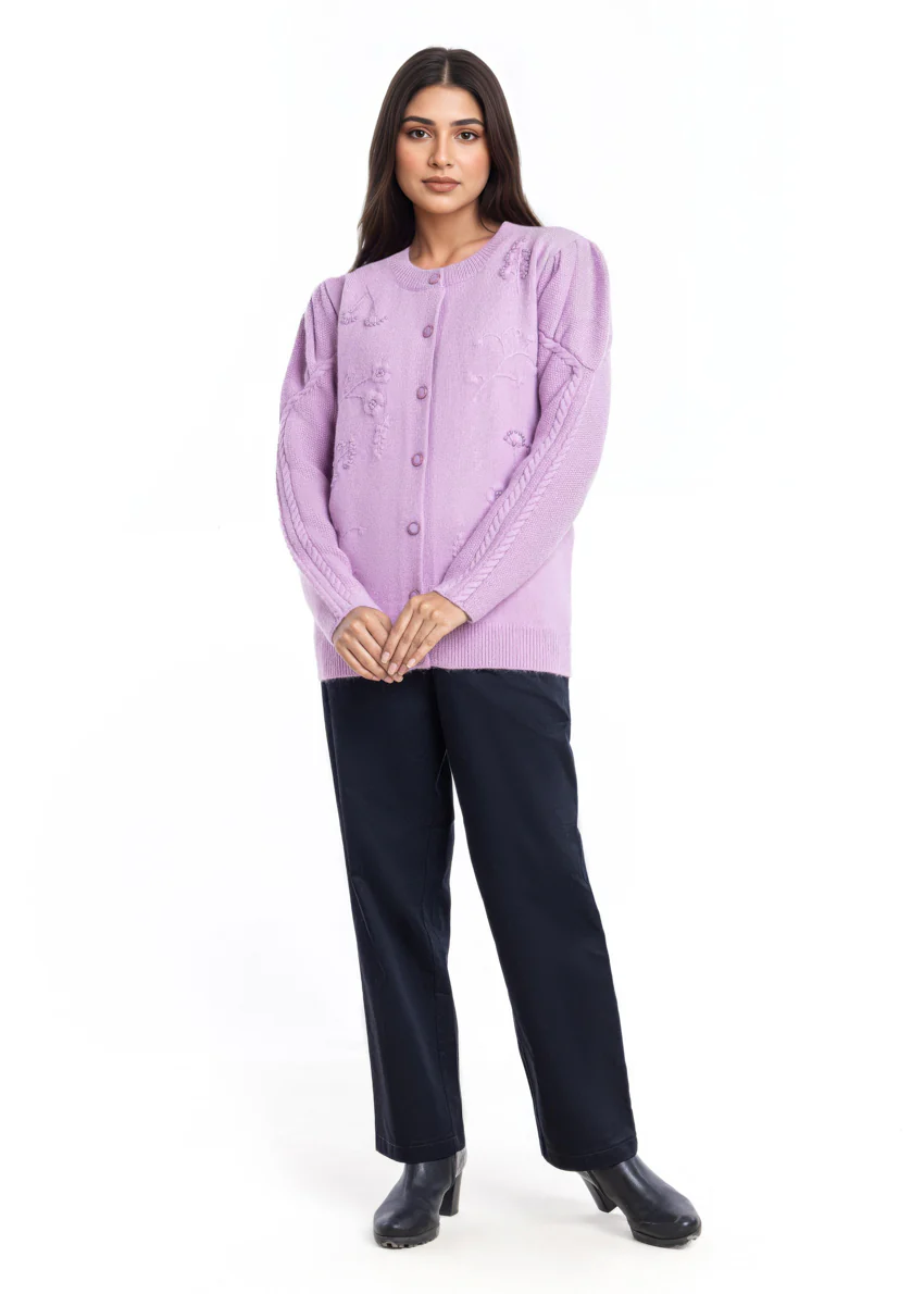 Lilac-Round Neck Cardigan Full Sleeves Sweater (25Y-043-67) - Image 5