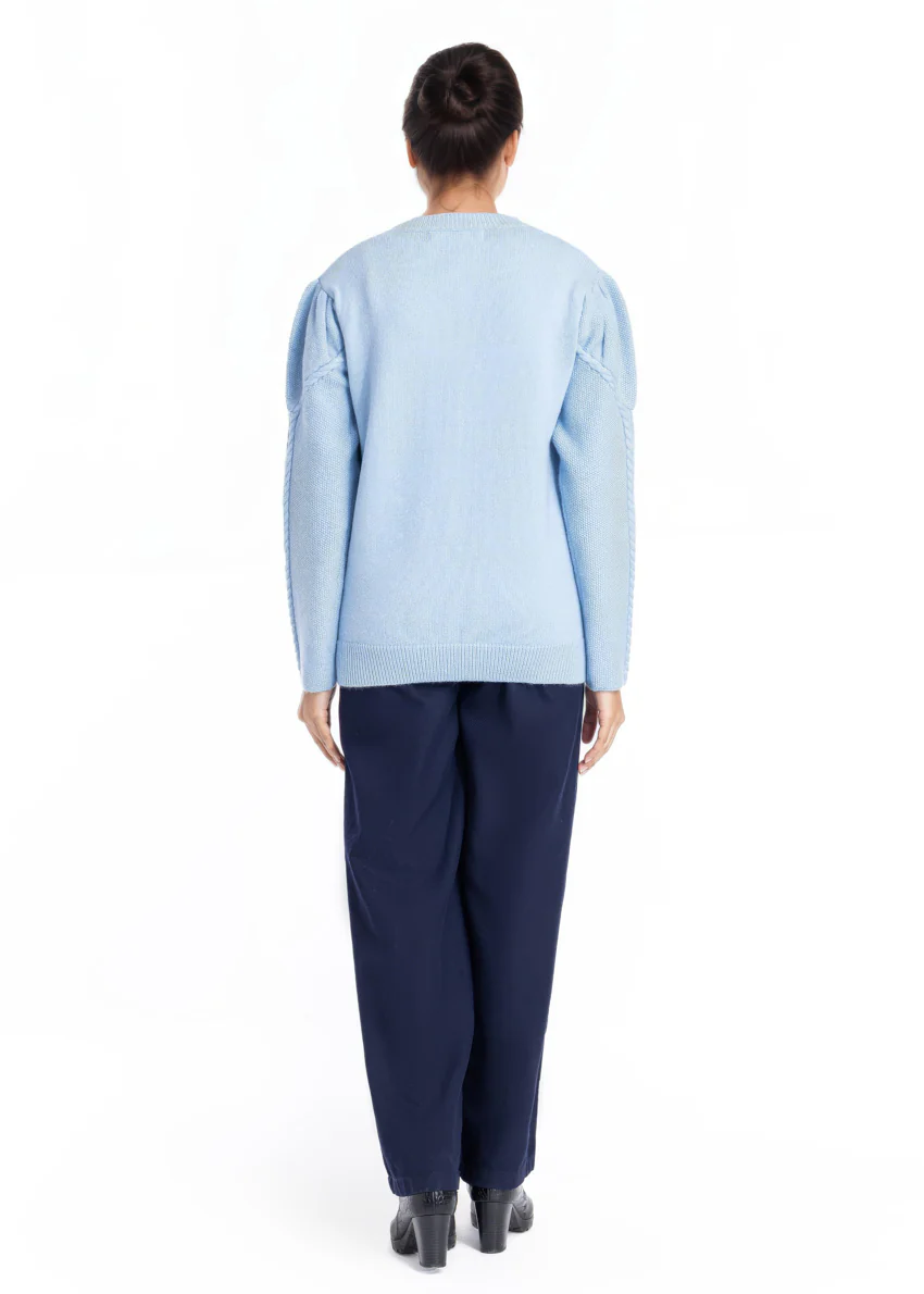 Sky-Blue-Round Neck Cardigan Full Sleeves Sweater (25Y-043-67) - Image 2