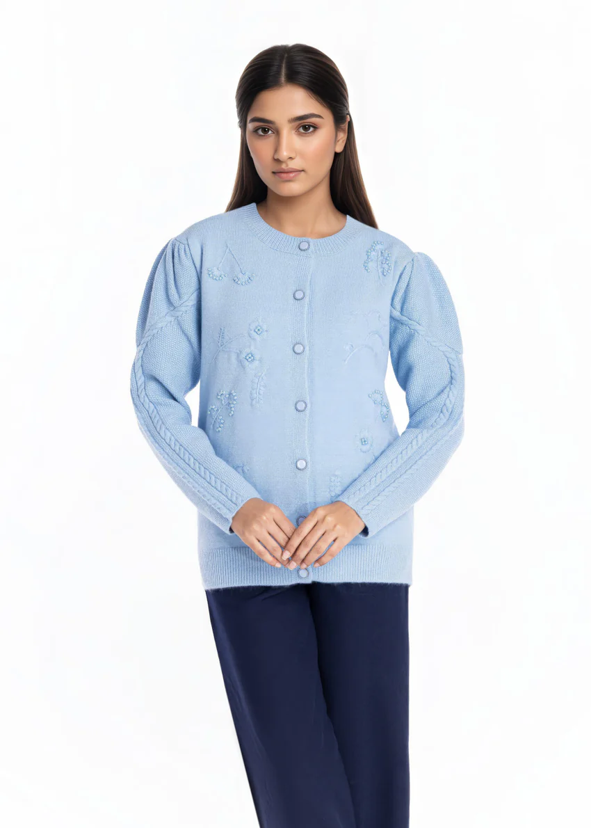 Sky-Blue-Round Neck Cardigan Full Sleeves Sweater (25Y-043-67) - Image 3