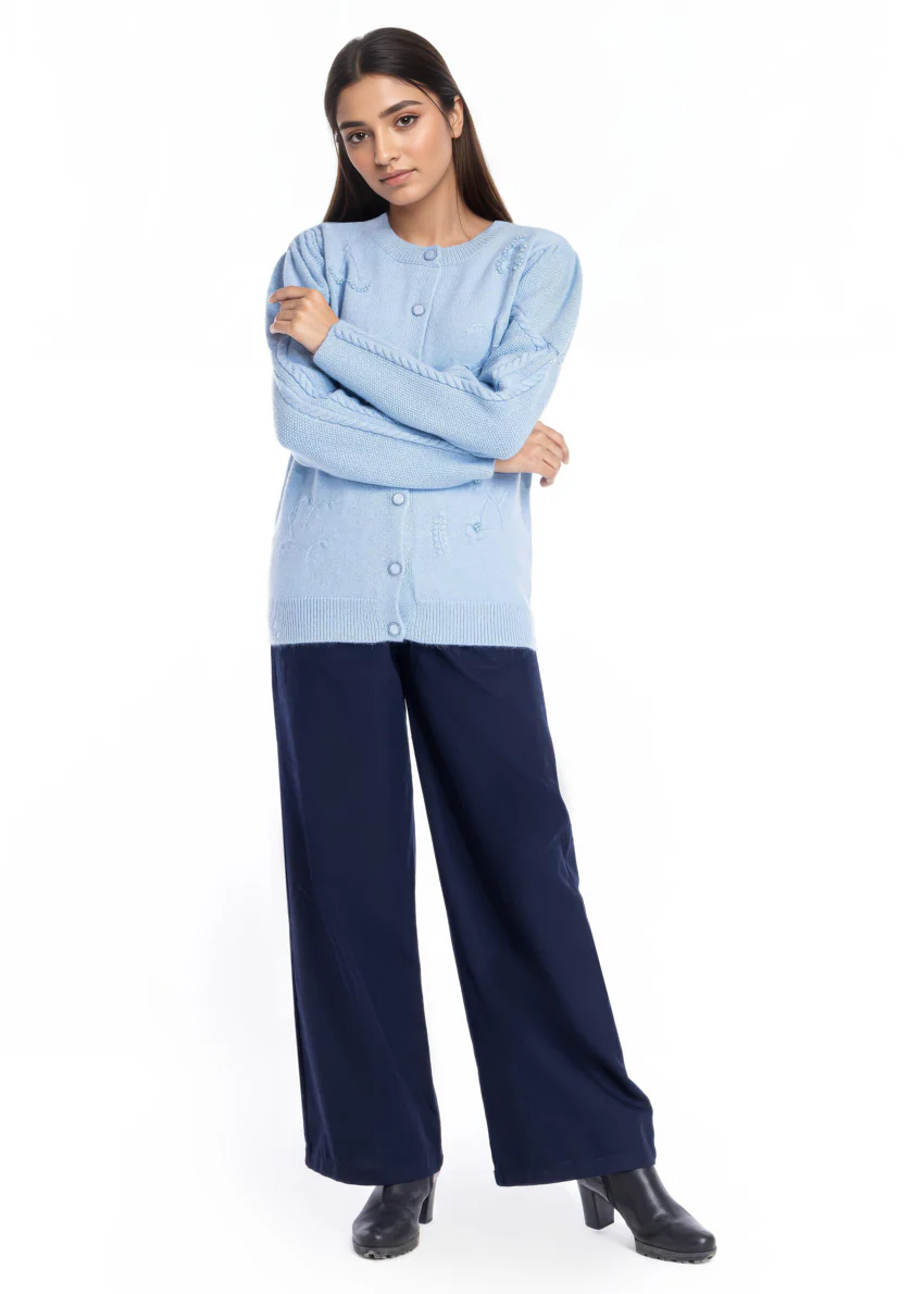 Sky-Blue-Round Neck Cardigan Full Sleeves Sweater (25Y-043-67) - Image 4