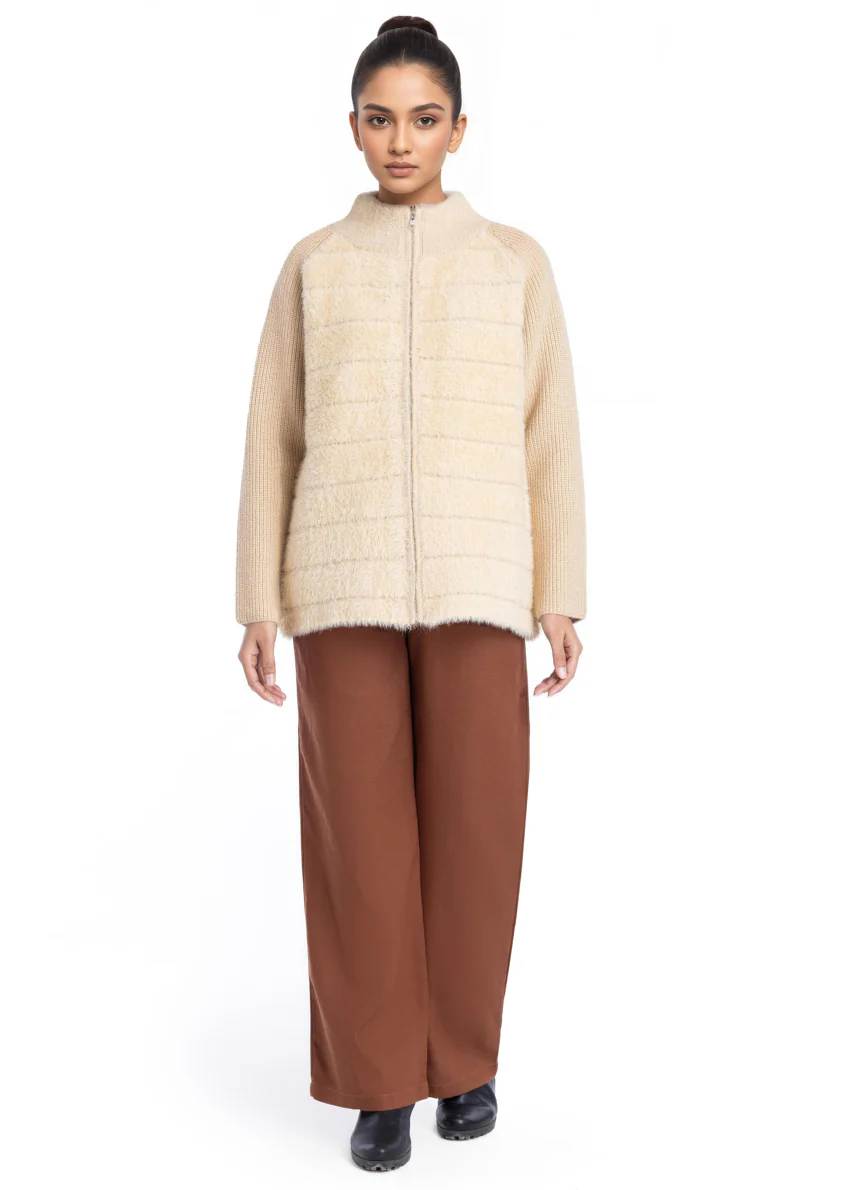 Beige-Turtle Neck Collar Zipper Reglan Sleeves Sweater (25Y-044-67) - Image 2