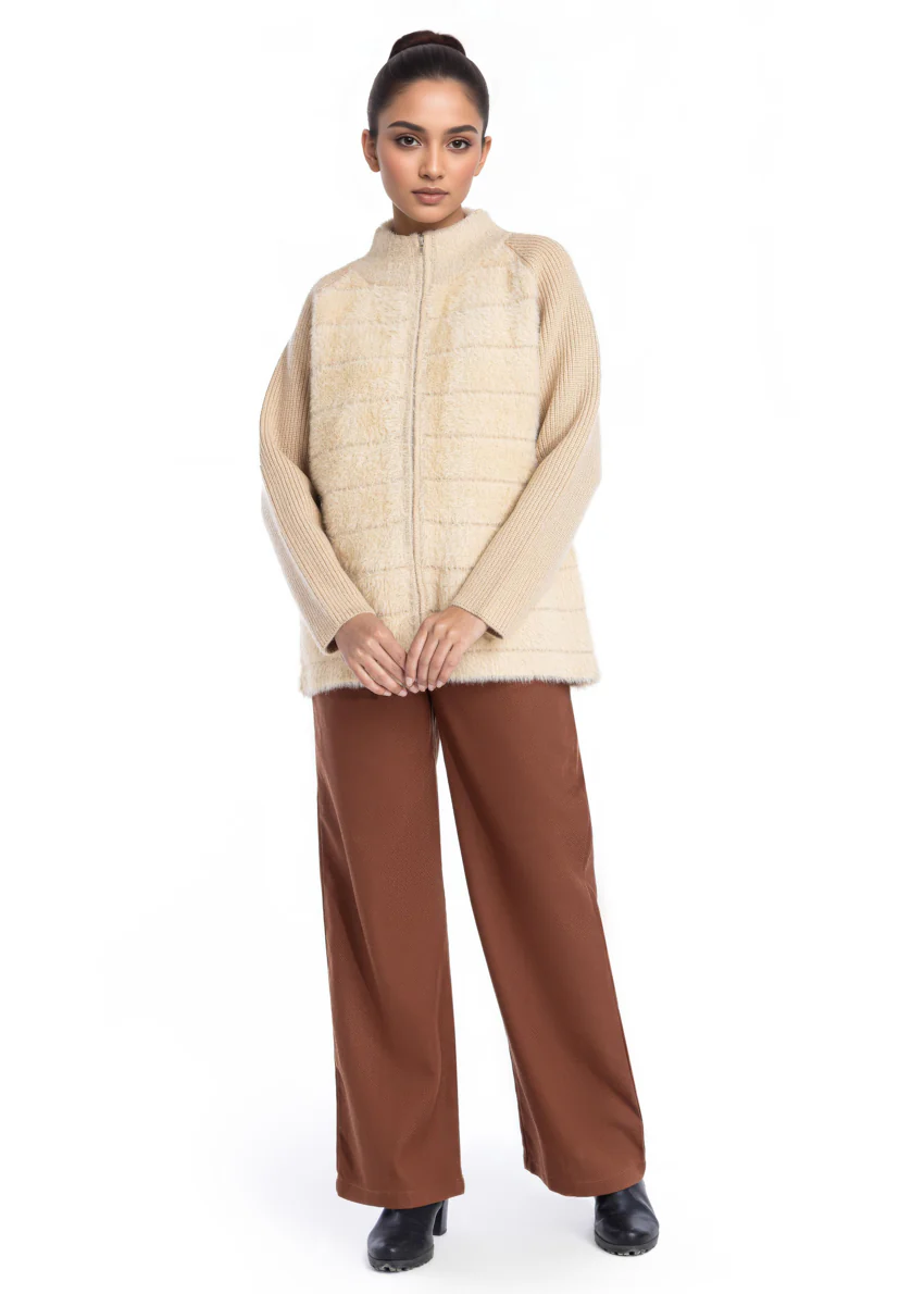 Beige-Turtle Neck Collar Zipper Reglan Sleeves Sweater (25Y-044-67) - Image 3
