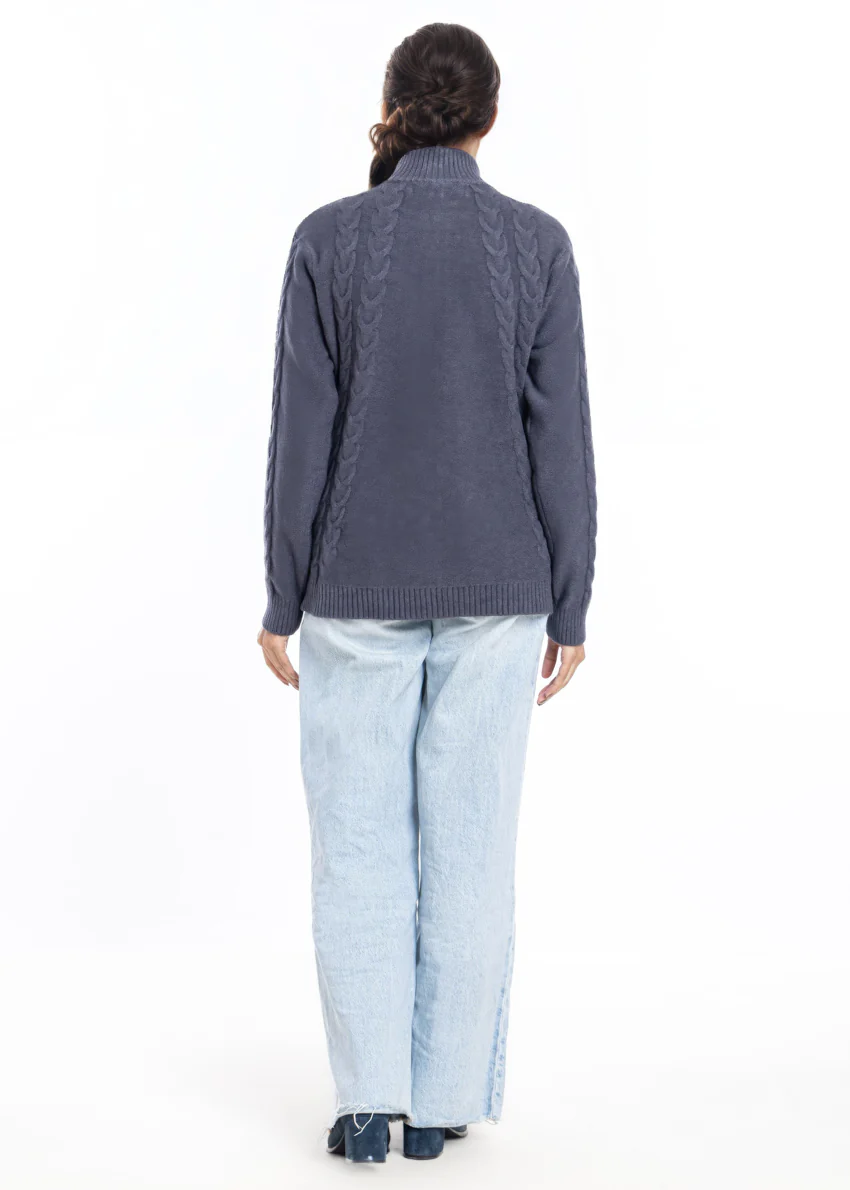 Charcoal-Turtle Neck Collar Zipper Full Sleeves Sweater (25Y-046-67) - Image 2