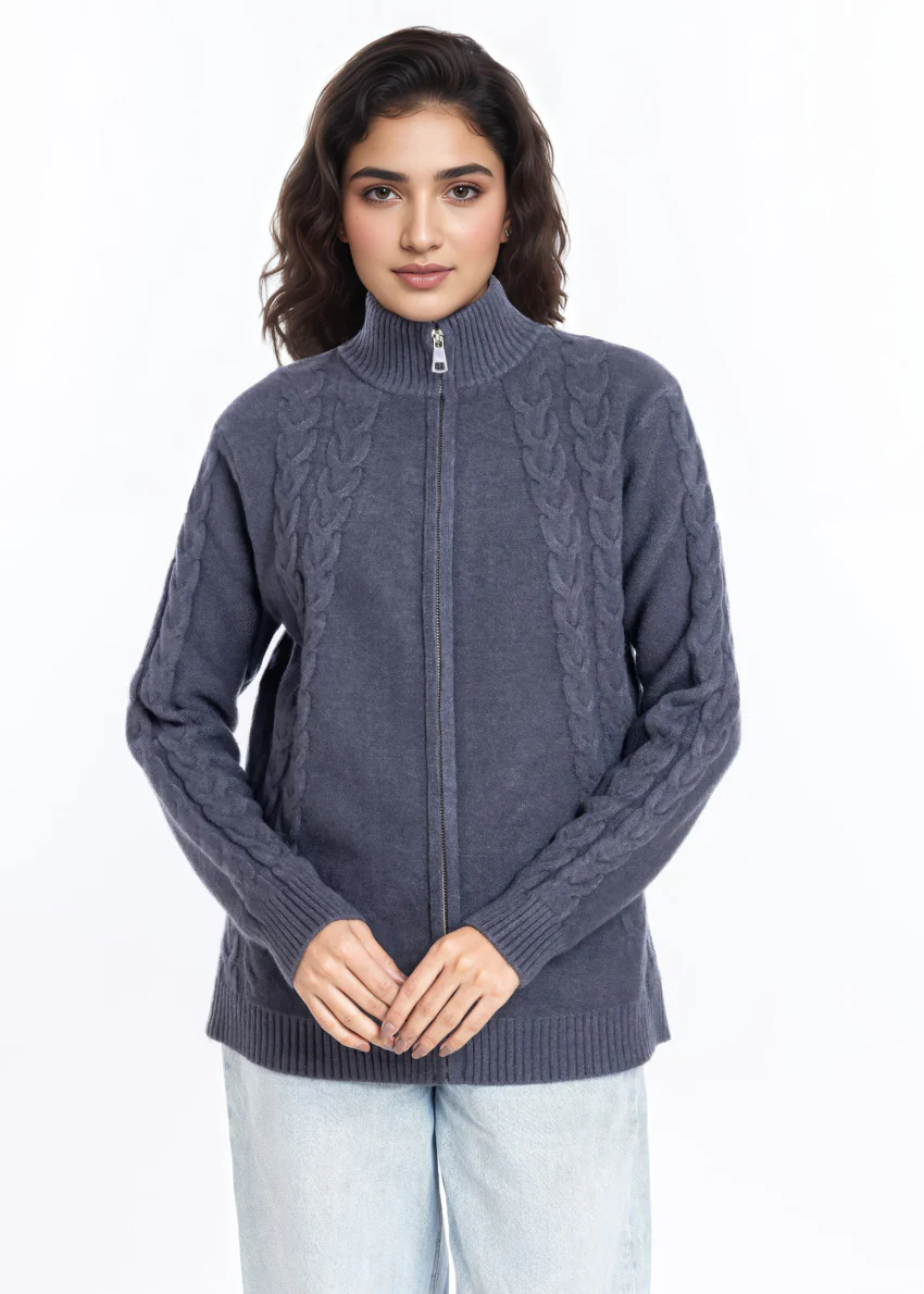Charcoal-Turtle Neck Collar Zipper Full Sleeves Sweater (25Y-046-67) - Image 5