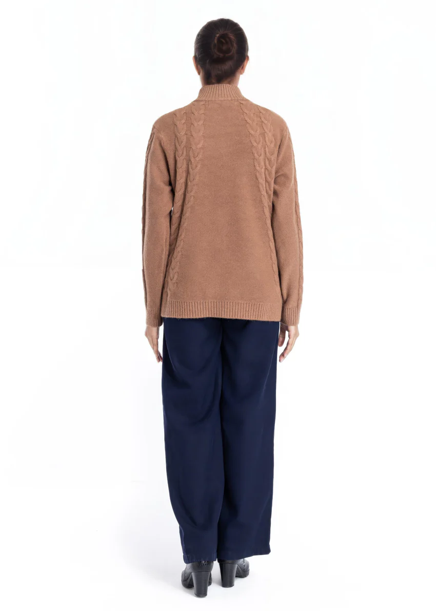 Coffee-Turtle Neck Collar Zipper Full Sleeves Sweater (25Y-046-67) - Image 2