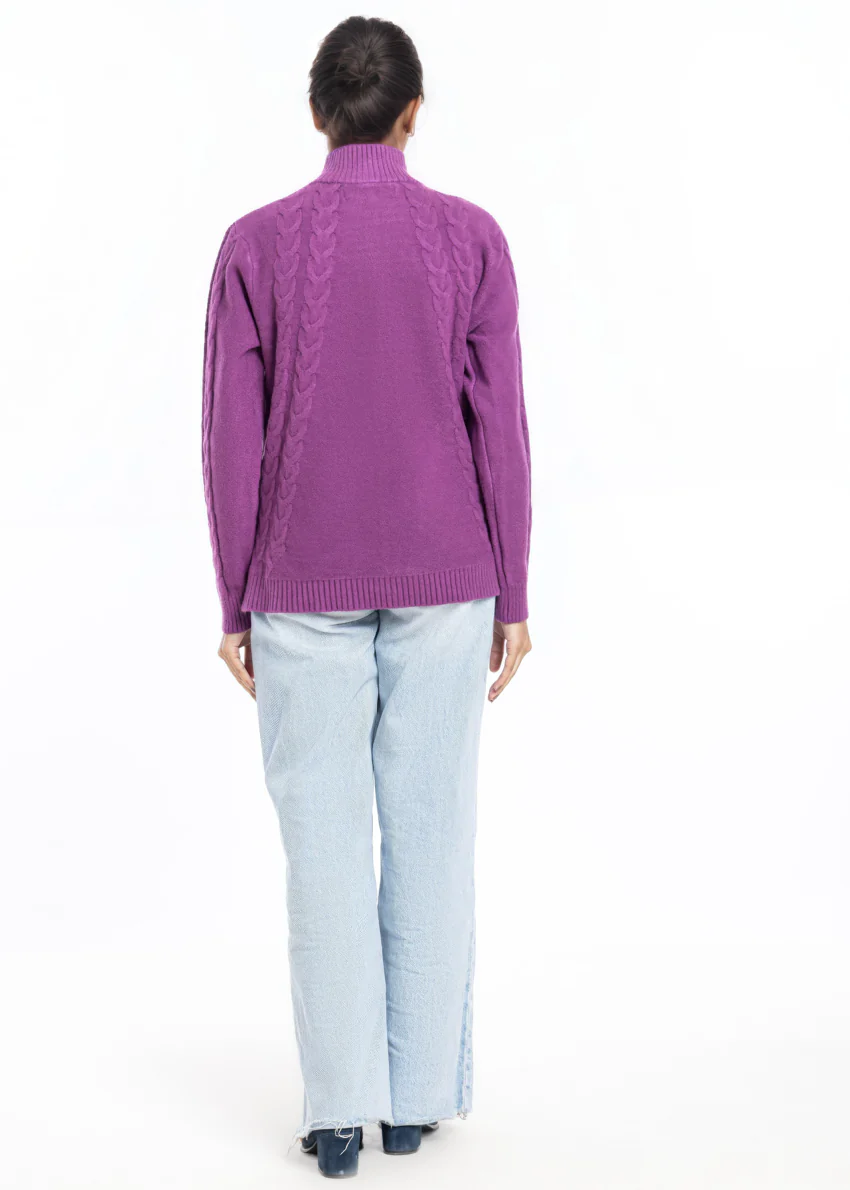 Mauve-Turtle Neck Collar Zipper Full Sleeves Sweater (25Y-046-67) - Image 2