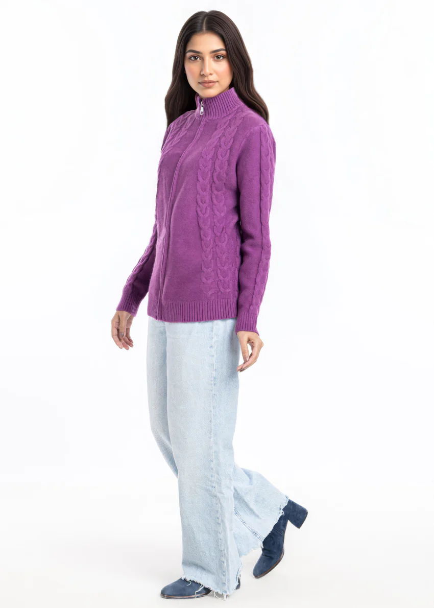 Mauve-Turtle Neck Collar Zipper Full Sleeves Sweater (25Y-046-67) - Image 4
