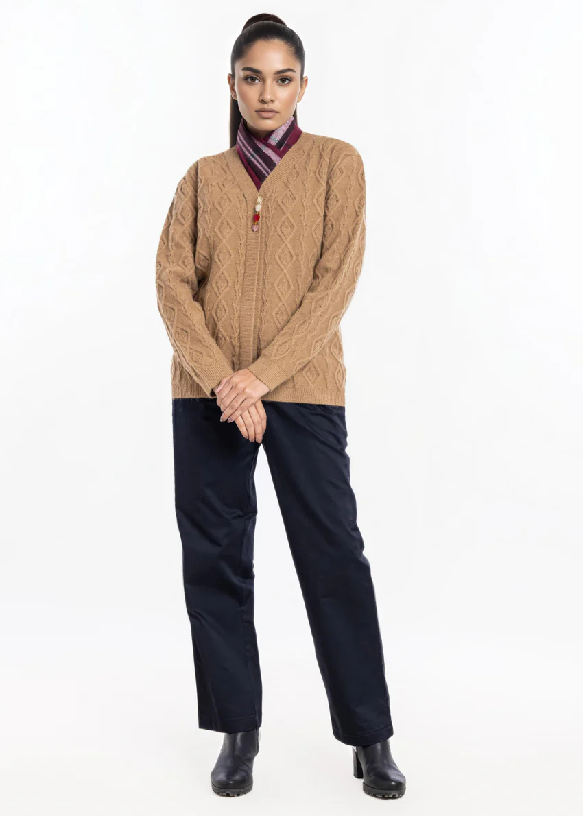Khaki-Front Open Full Sleeves Cardigan Sweater (25Y-047-67) - Image 3