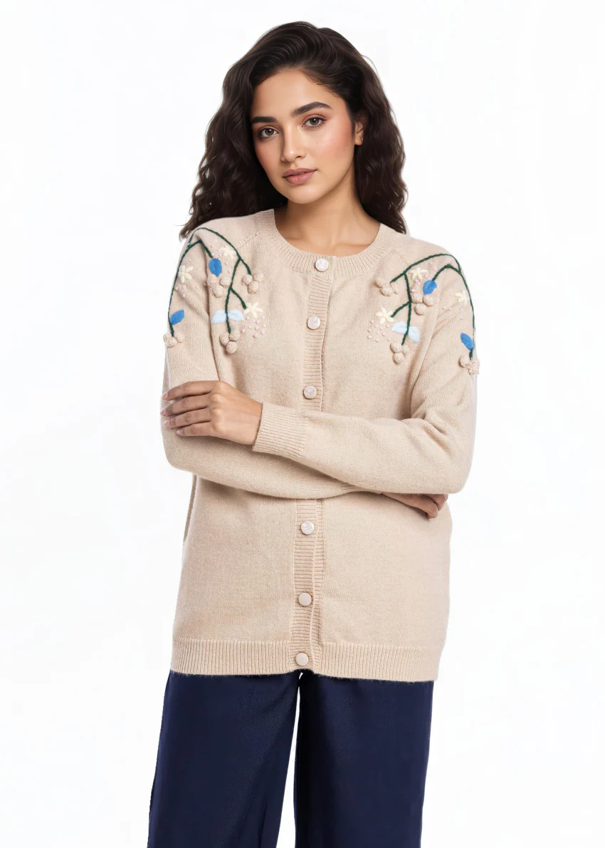 Beige-Round Neck Cardigan Reglan Sleeves Sweater (25Y-049-67) - Image 5