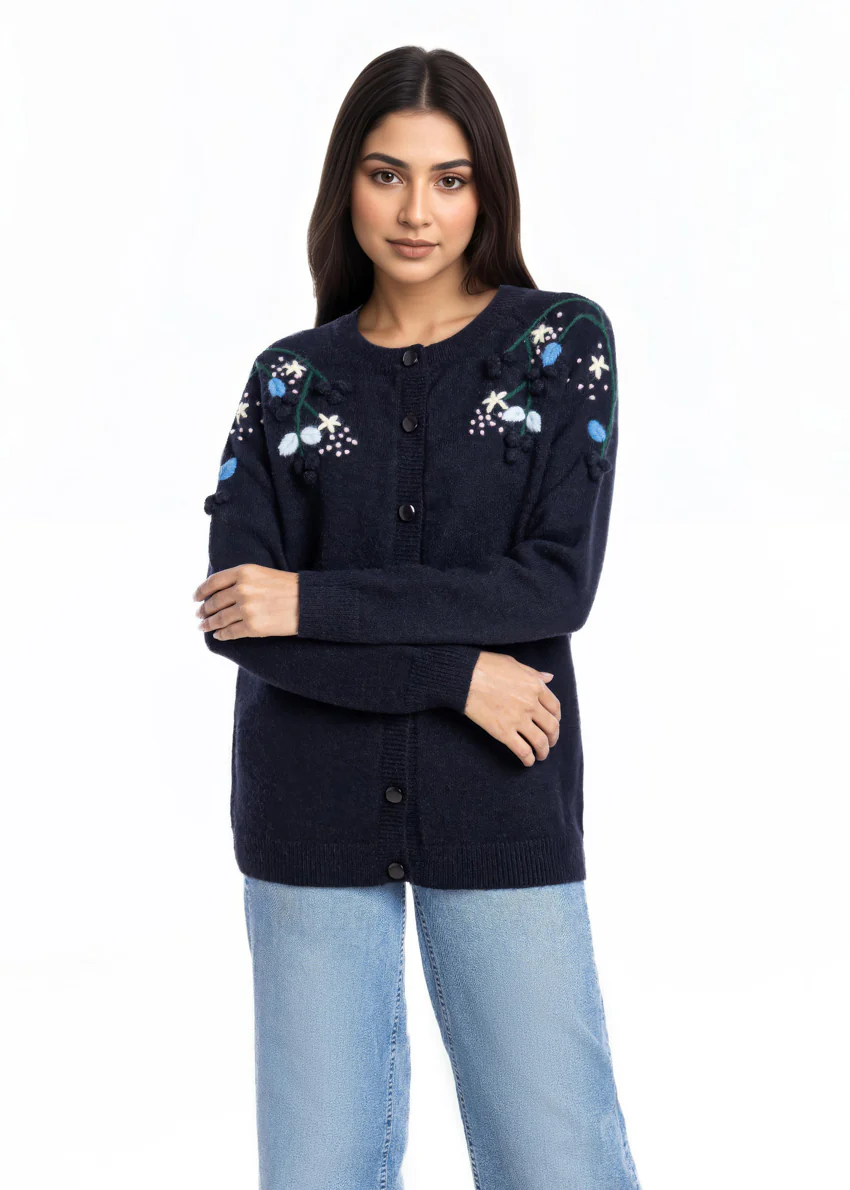 Black-Round Neck Cardigan Reglan Sleeves Sweater (25Y-049-67) - Image 4