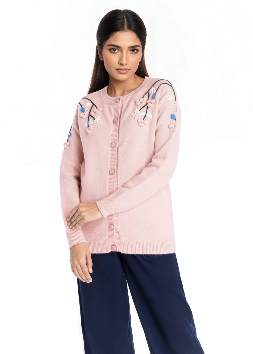 L-Pink-Round Neck Cardigan Reglan Sleeves Sweater (25Y-049-67) - Image 3