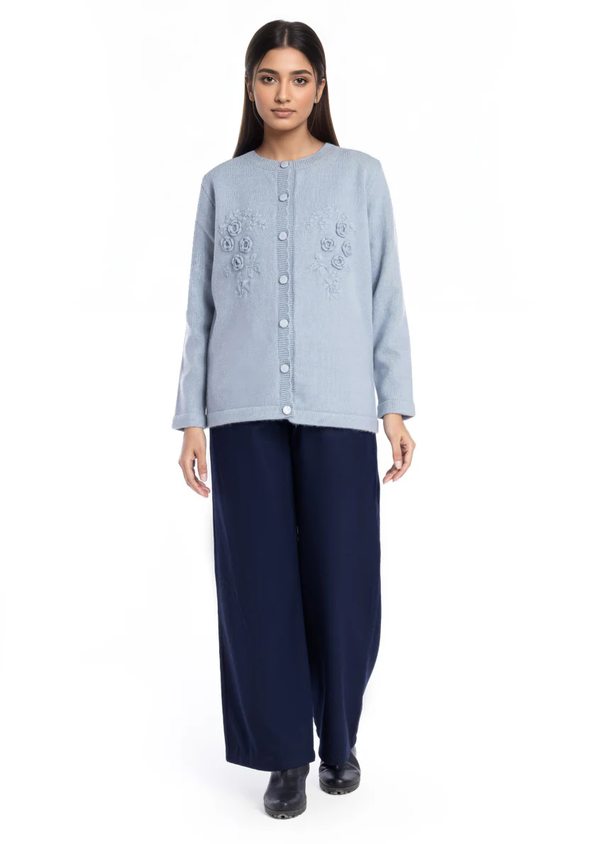 Blue-Round Neck Cardigan Full Sleeves Sweater (25Y-050-67) - Image 5