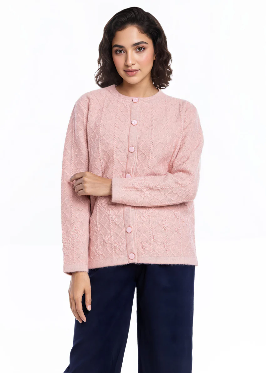 B-Pink-Round Neck Cardigan Full Sleeves Sweater (25Y-051-67) - Image 2