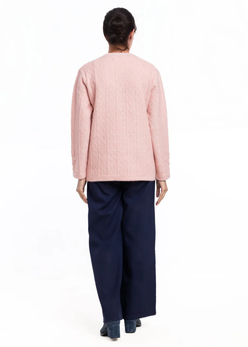 B-Pink-Round Neck Cardigan Full Sleeves Sweater (25Y-051-67) - Image 3