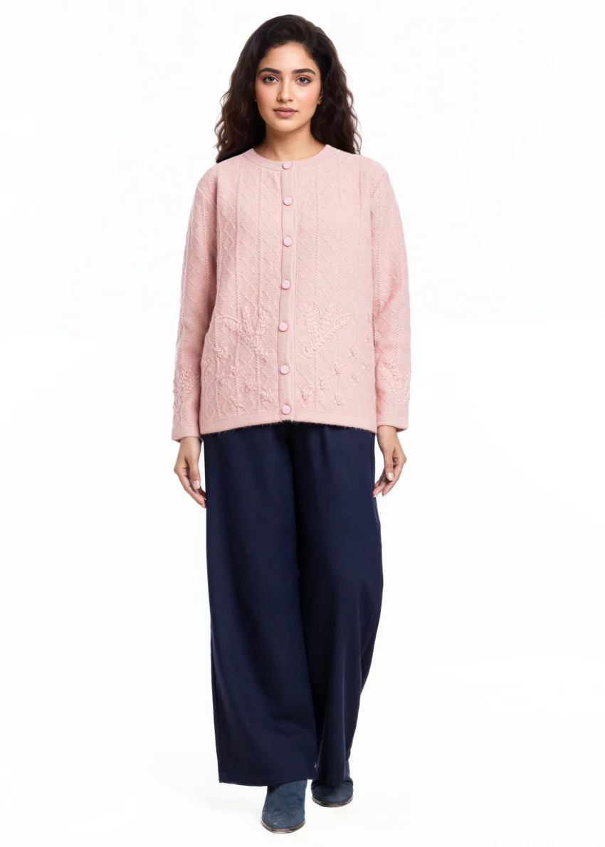 B-Pink-Round Neck Cardigan Full Sleeves Sweater (25Y-051-67) - Image 4