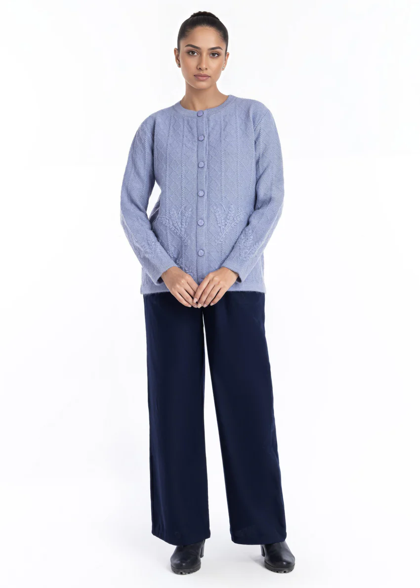 Ice-Blue-Round Neck Cardigan Full Sleeves Sweater (25Y-051-67) - Image 3