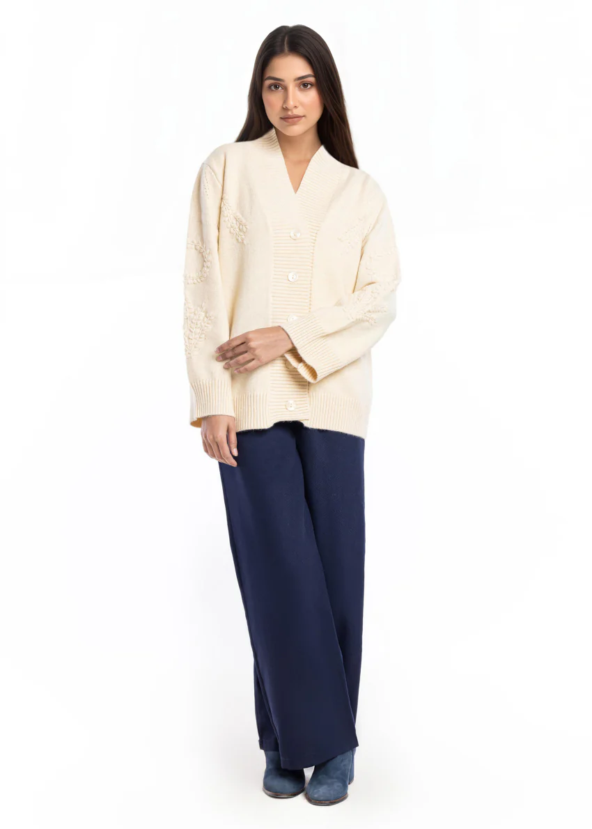 Cream-V-Cardigan Full Sleeves Sweater (25Y-052-67) - Image 2
