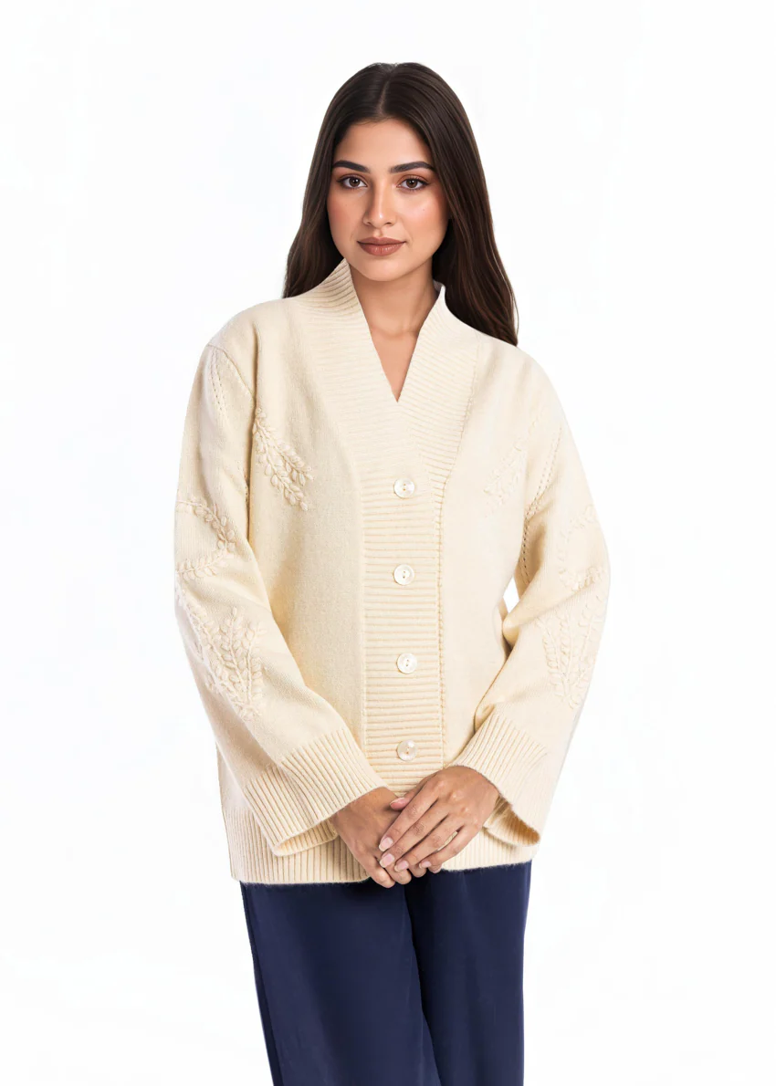 Cream-V-Cardigan Full Sleeves Sweater (25Y-052-67) - Image 4