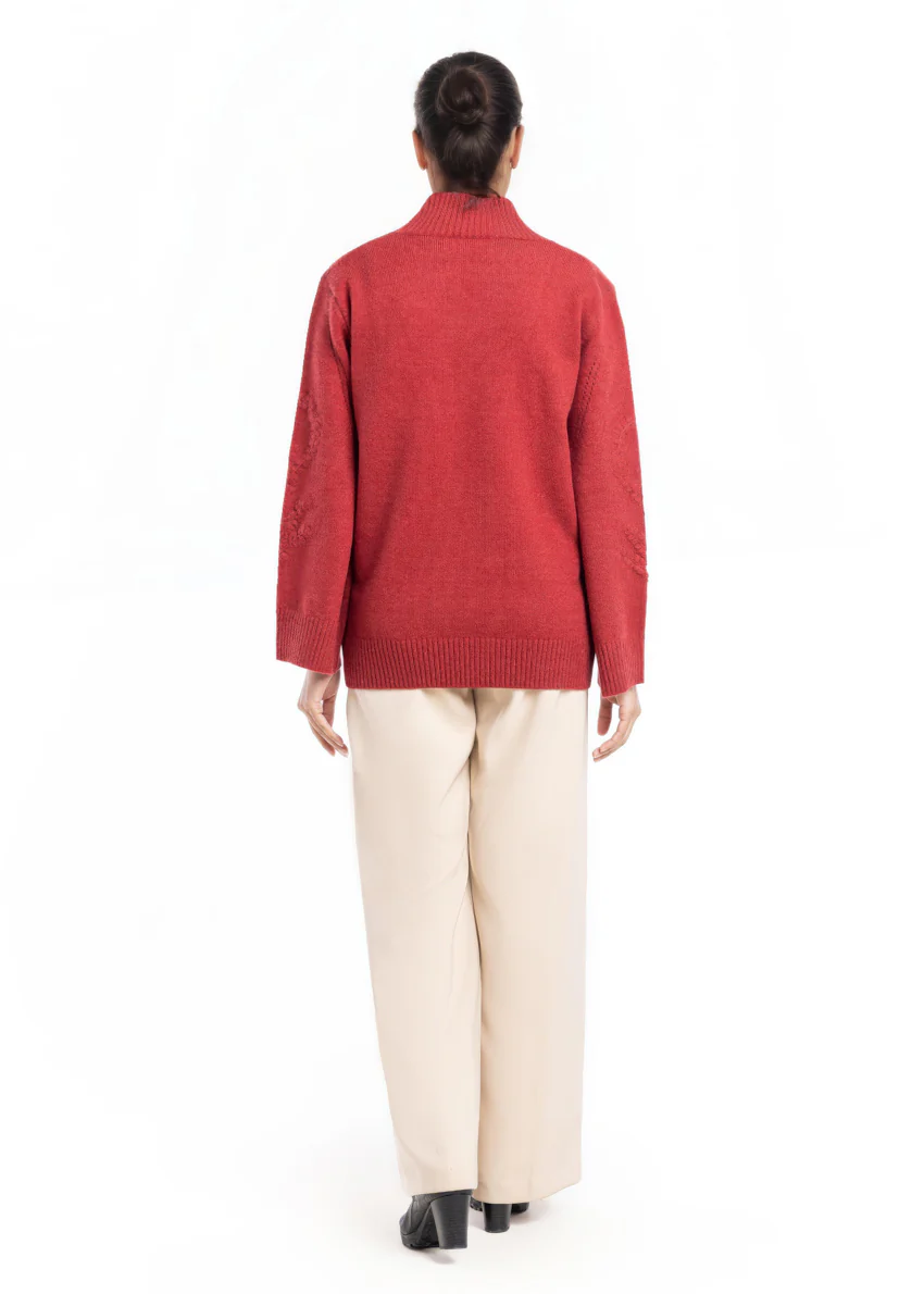 Maroon-V-Cardigan Full Sleeves Sweater (25Y-052-67) - Image 2