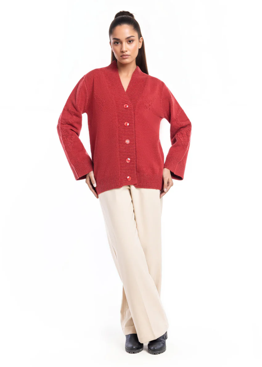Maroon-V-Cardigan Full Sleeves Sweater (25Y-052-67) - Image 3