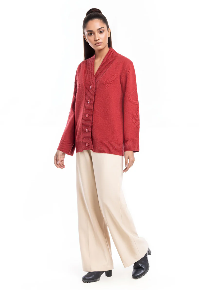 Maroon-V-Cardigan Full Sleeves Sweater (25Y-052-67) - Image 4