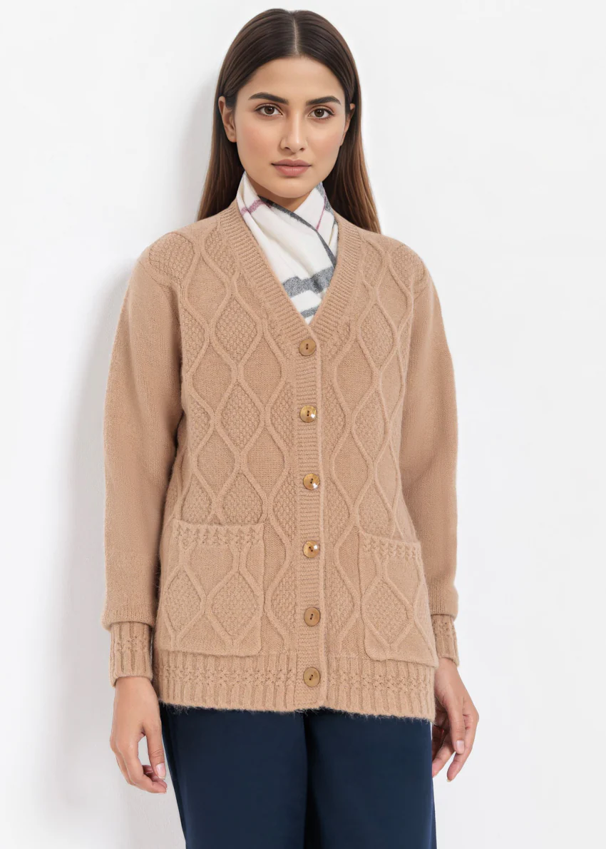 Beige-V-Cardigan Full Sleeves Sweater (25Y-053-67) - Image 3