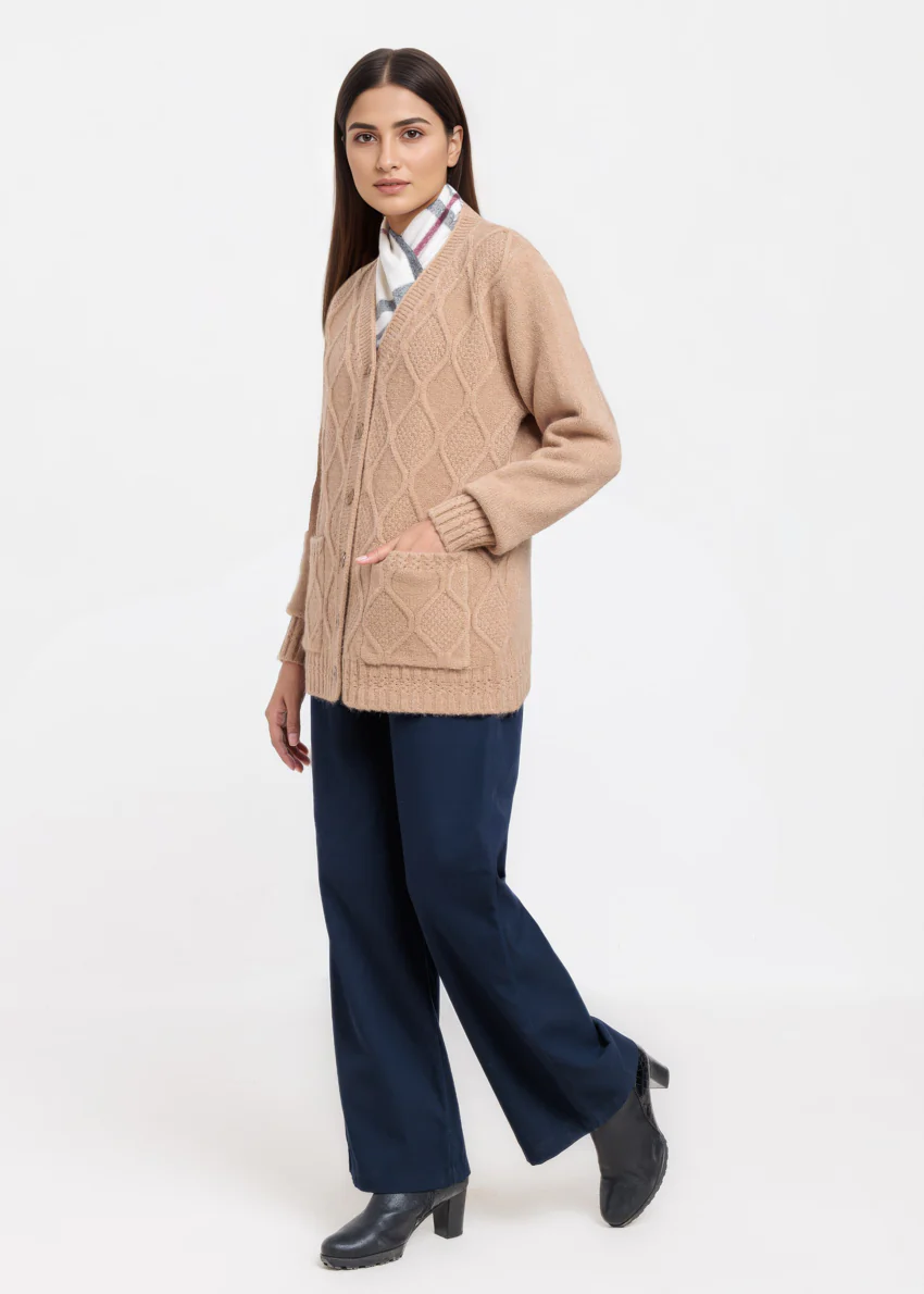 Beige-V-Cardigan Full Sleeves Sweater (25Y-053-67) - Image 4