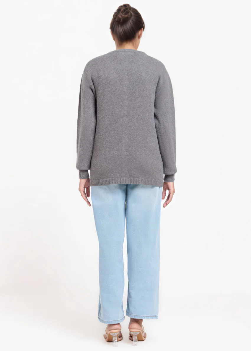 Charcoal-Round Neck Full Sleeves Cardigan Sweater (25Y-055-67) - Image 4