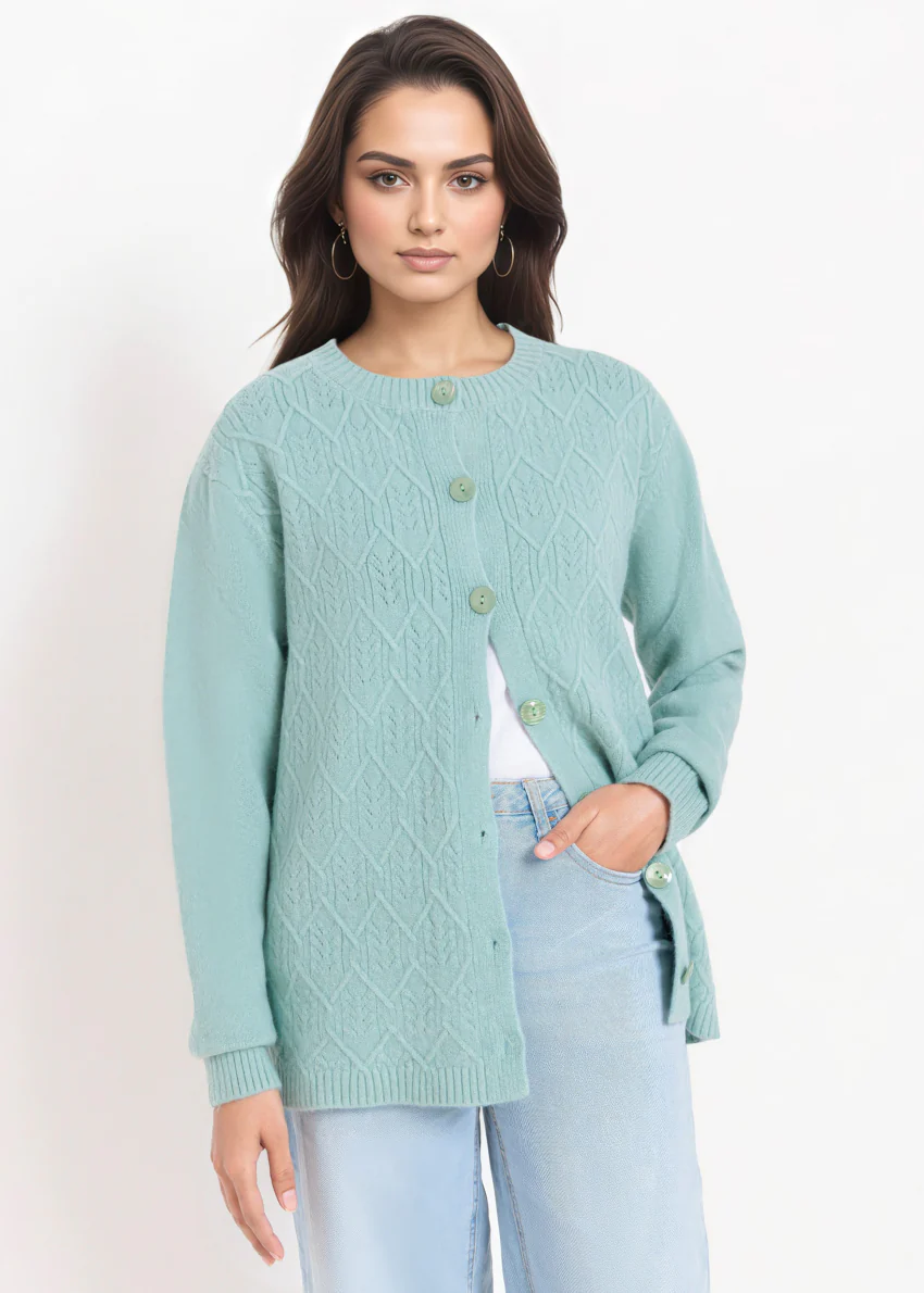 Green-Round Neck Full Sleeves Cardigan Sweater (25Y-055-67) - Image 2