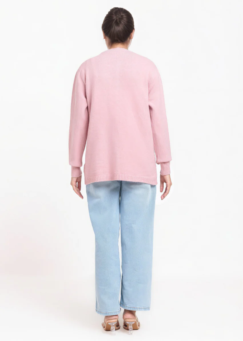 Pink-Round Neck Full Sleeves Cardigan Sweater (25Y-055-67) - Image 2