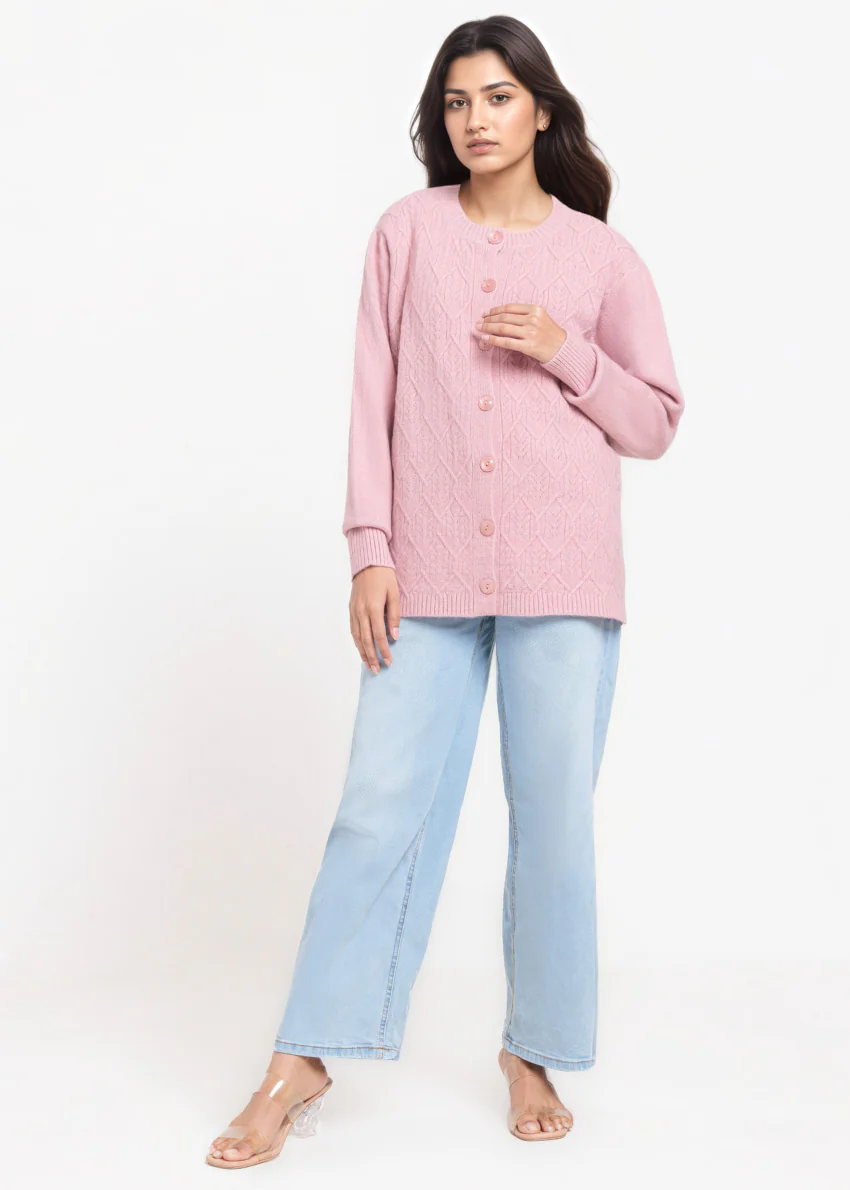 Pink-Round Neck Full Sleeves Cardigan Sweater (25Y-055-67) - Image 3