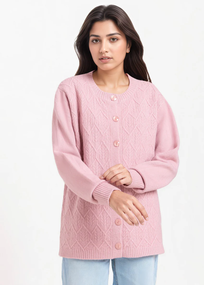 Pink-Round Neck Full Sleeves Cardigan Sweater (25Y-055-67) - Image 4