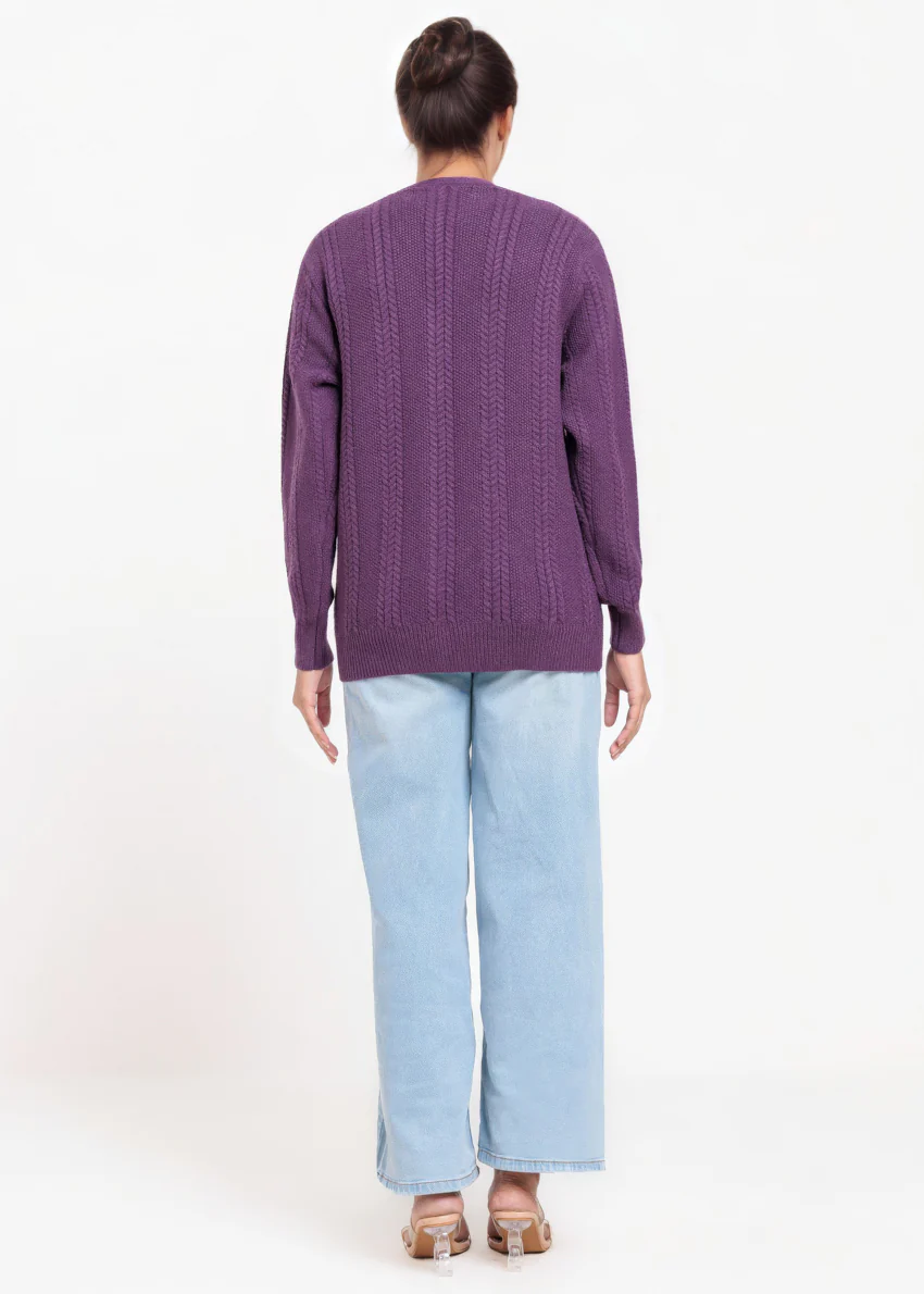 D-Purple-V-Cardigan Full Sleeves Sweater (25Y-056-67) - Image 2