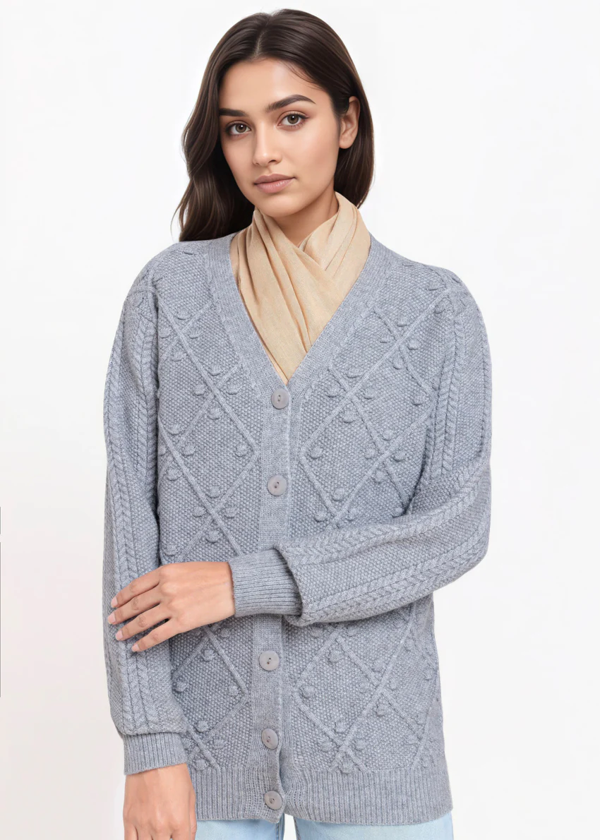 Grey-V-Cardigan Full Sleeves Sweater (25Y-056-67) - Image 4