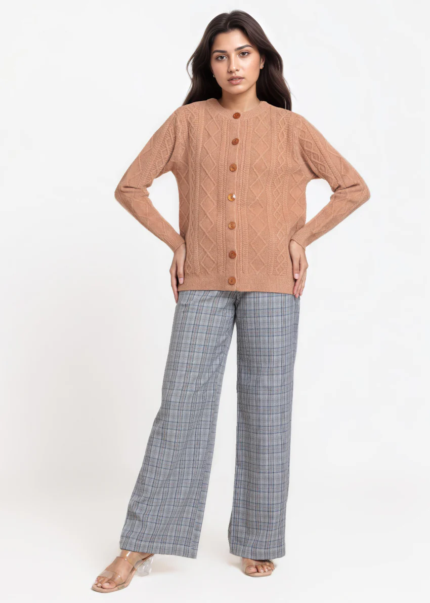 Brown-Round Neck Full Sleeves Cardigan Sweater (25Y-057-67) - Image 4