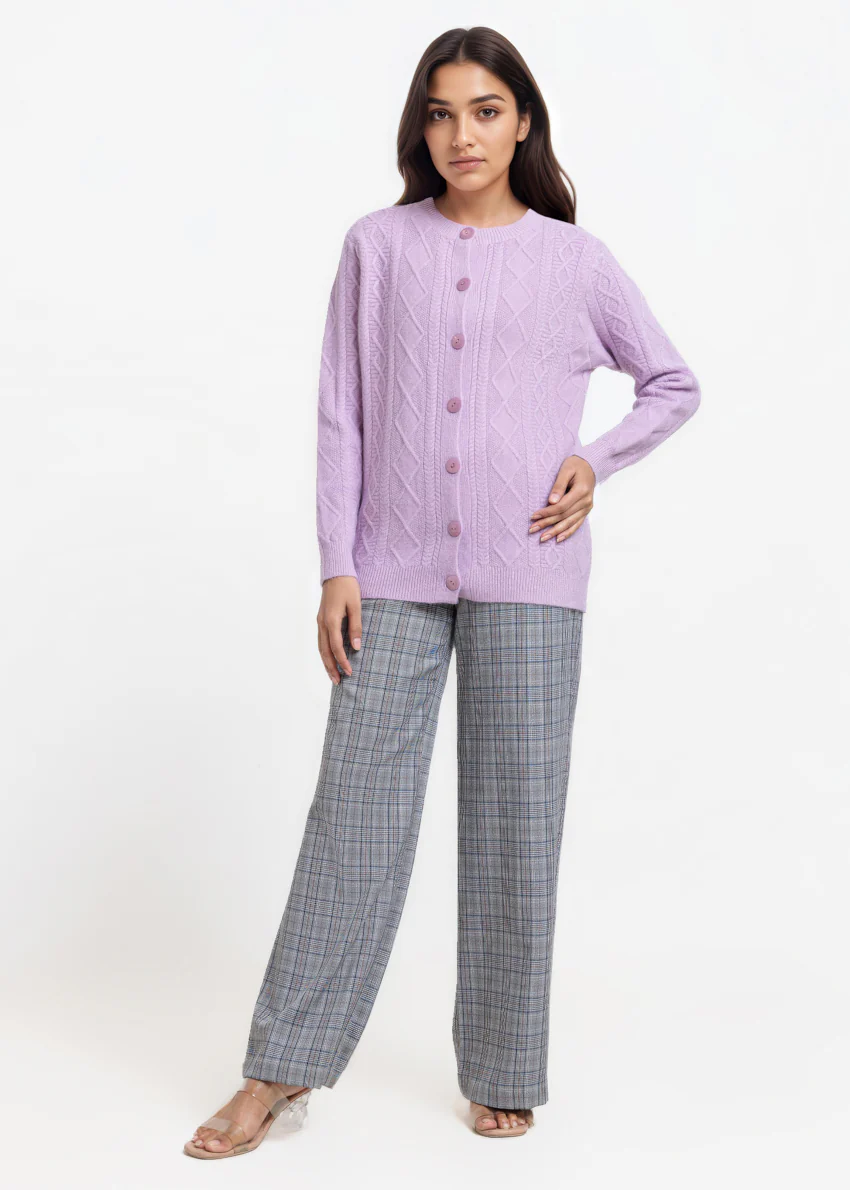 Lavender-Round Neck Full Sleeves Cardigan Sweater (25Y-057-67) - Image 3